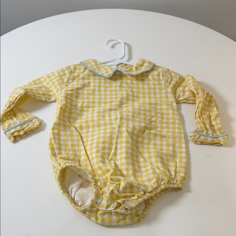 Yellow Gingham Long-Sleeve Baby Bodysuit with Peter Pan Collar